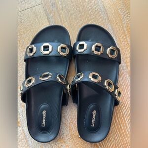 Larroude Black Sandals with Gold Details